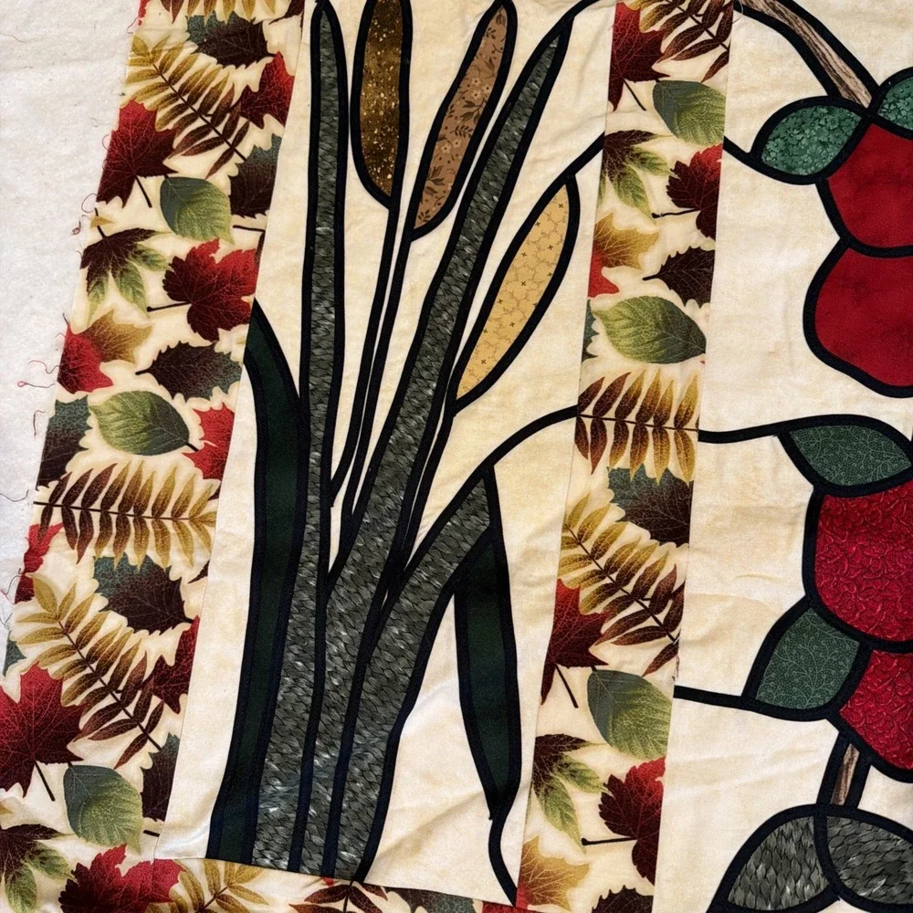 Handmade Fall Appliqué Quilted Wall Hanging Unfinished, Needs Binding 42x28